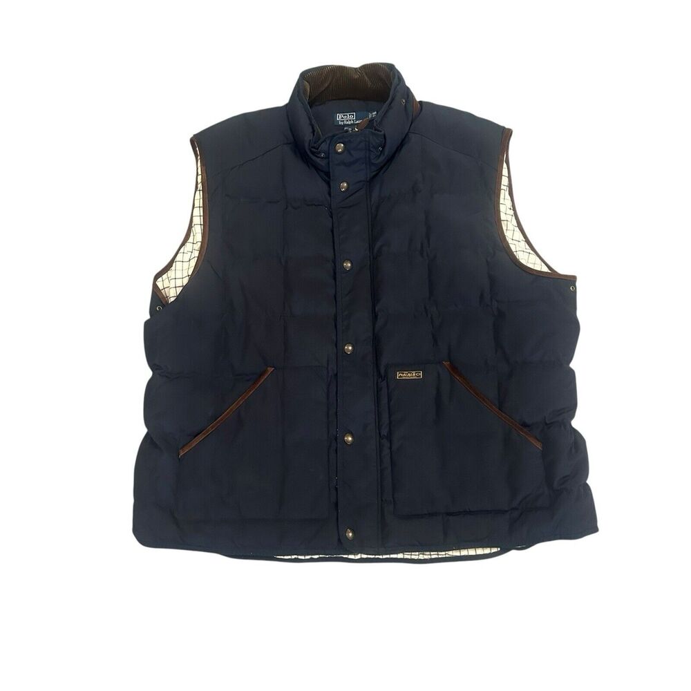 Vintage Polo Ralph Lauren Goose Down Vest Men’s 3XB Blue Corduroy Collar 90s